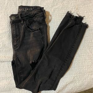 Black distressed high rise/waist skinny Jean
